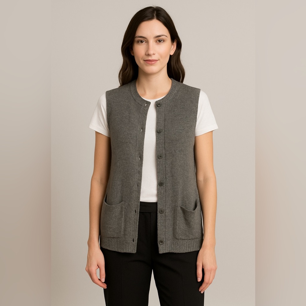 Vintage United Colors of Bentton Gray Shetland Wool Vest Round Circle Buttons L